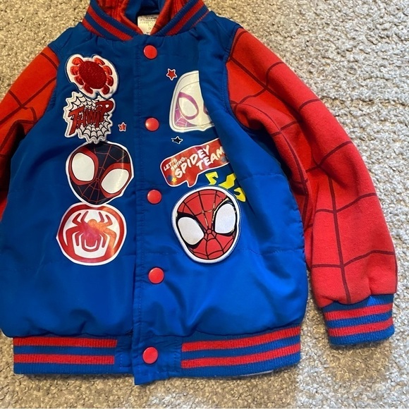 Disney Spidey and His Friends Hooded Jacket Sz 4 Hooded Snap Button Blue Red - Picture 4 of 6